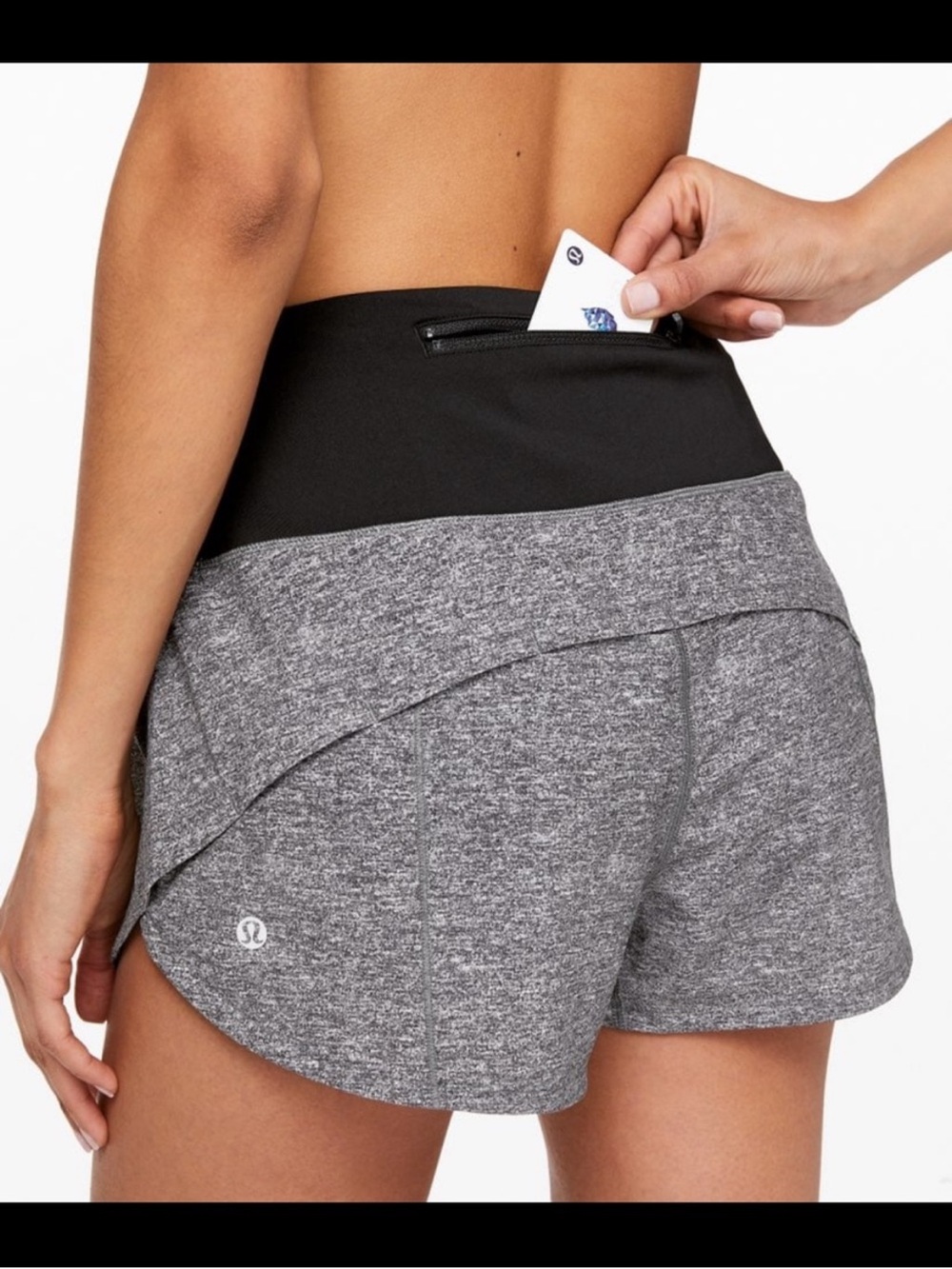 lululemon athletica Women's Gray Heather Running Shorts with Black Waistband